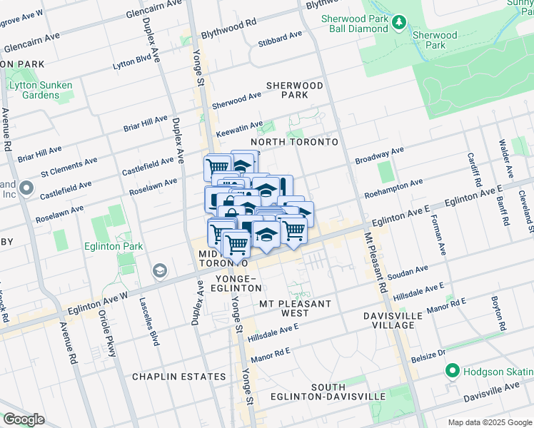 map of restaurants, bars, coffee shops, grocery stores, and more near in Toronto