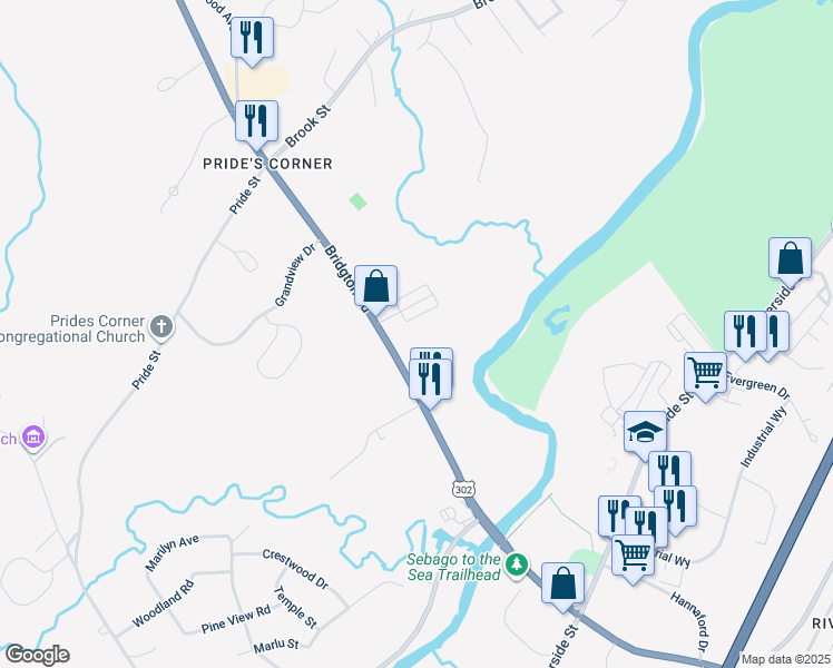 map of restaurants, bars, coffee shops, grocery stores, and more near 147 Bridgton Road in Westbrook