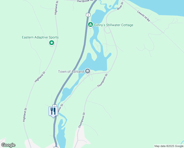 map of restaurants, bars, coffee shops, grocery stores, and more near River Street in Ashland