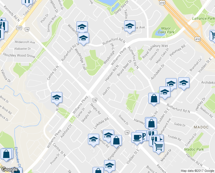 map of restaurants, bars, coffee shops, grocery stores, and more near in Brampton