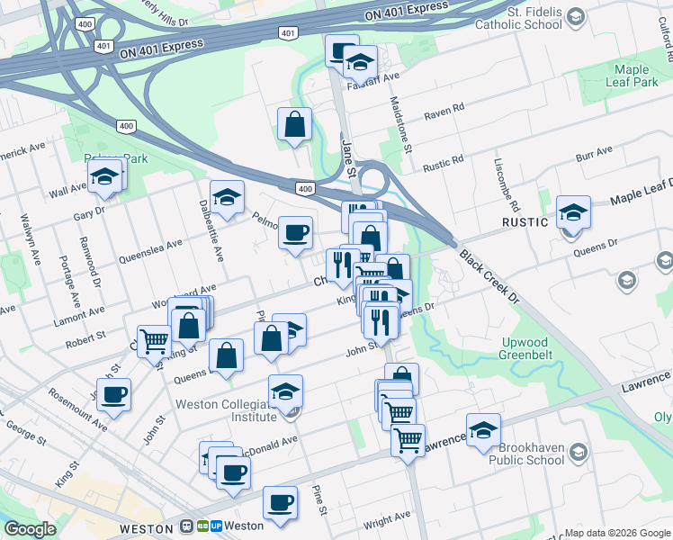map of restaurants, bars, coffee shops, grocery stores, and more near 226 Church Street in Toronto