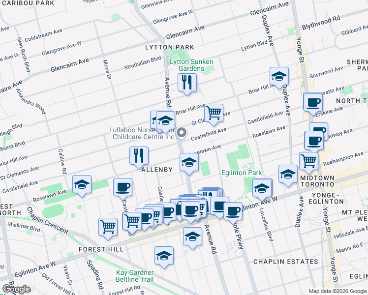 map of restaurants, bars, coffee shops, grocery stores, and more near in Toronto