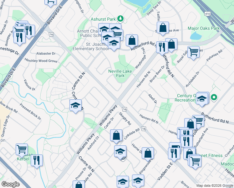 map of restaurants, bars, coffee shops, grocery stores, and more near 28 Foxacre Row in Brampton