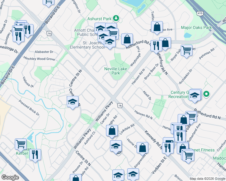 map of restaurants, bars, coffee shops, grocery stores, and more near 26 Foxacre Row in Brampton