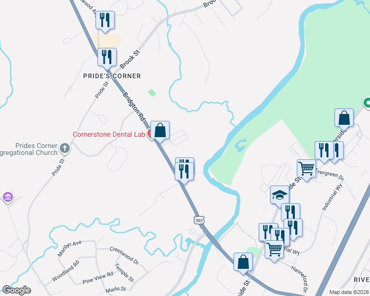 map of restaurants, bars, coffee shops, grocery stores, and more near 147 Bridgton Road in Westbrook