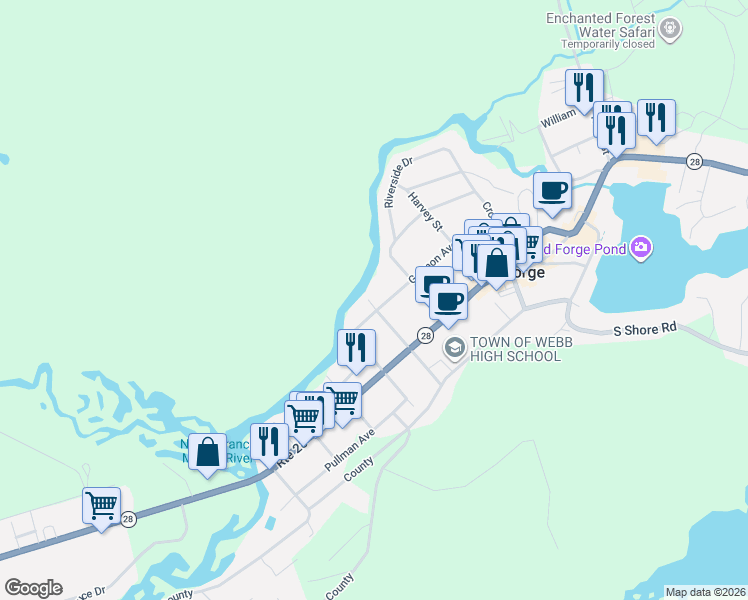 map of restaurants, bars, coffee shops, grocery stores, and more near 221 Gilbert Street in Old Forge