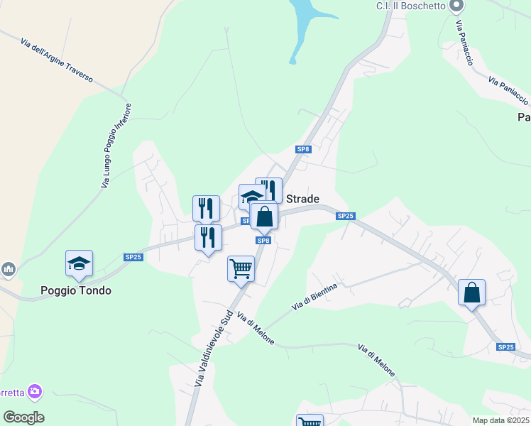 map of restaurants, bars, coffee shops, grocery stores, and more near 8 Via Valdinievole Nord in Quattro Strade
