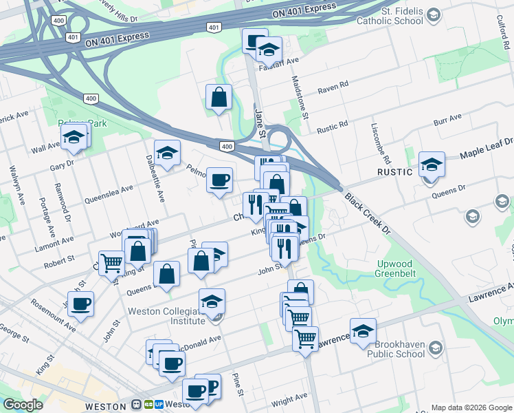 map of restaurants, bars, coffee shops, grocery stores, and more near 232 Church Street in Toronto