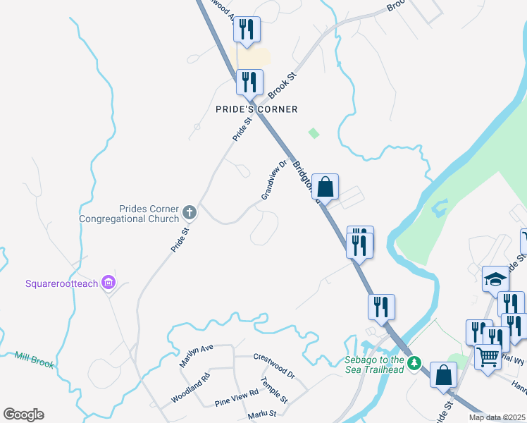 map of restaurants, bars, coffee shops, grocery stores, and more near 100 Grandview Drive in Westbrook