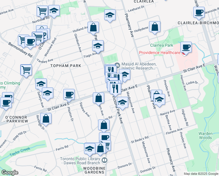 map of restaurants, bars, coffee shops, grocery stores, and more near in 