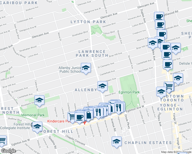 map of restaurants, bars, coffee shops, grocery stores, and more near 370 Saint Clements Avenue in Toronto
