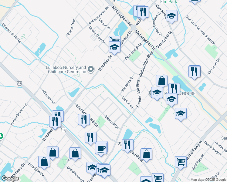map of restaurants, bars, coffee shops, grocery stores, and more near 92 Sir Jacobs Crescent in Brampton