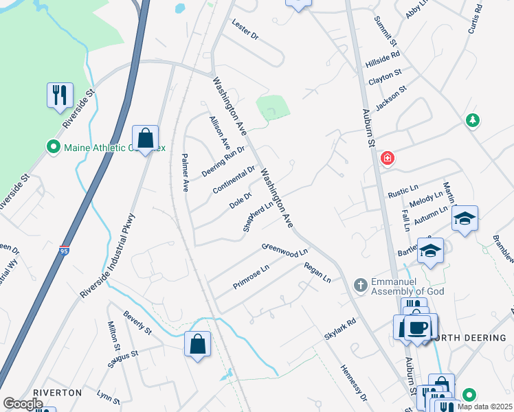 map of restaurants, bars, coffee shops, grocery stores, and more near 18 Dole Drive in Portland