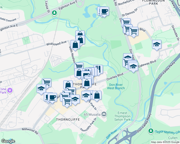 map of restaurants, bars, coffee shops, grocery stores, and more near in Toronto