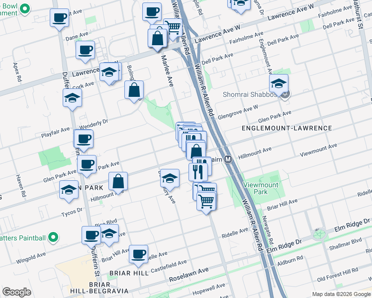 map of restaurants, bars, coffee shops, grocery stores, and more near in Toronto
