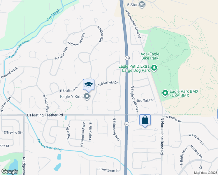 map of restaurants, bars, coffee shops, grocery stores, and more near 2552 East Brierfield Drive in Eagle
