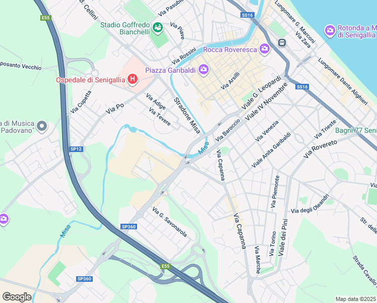 map of restaurants, bars, coffee shops, grocery stores, and more near 37 Viale Giordano Bruno in Senigallia