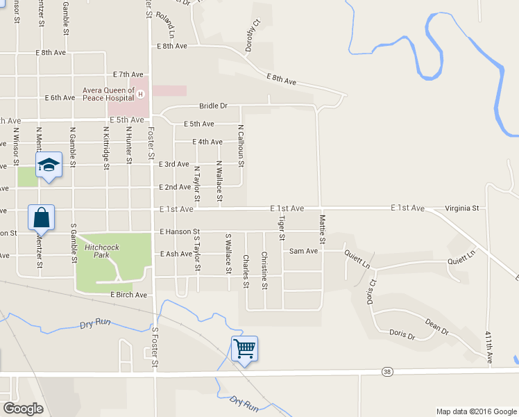 map of restaurants, bars, coffee shops, grocery stores, and more near 1668 E 1st Ave in Mitchell