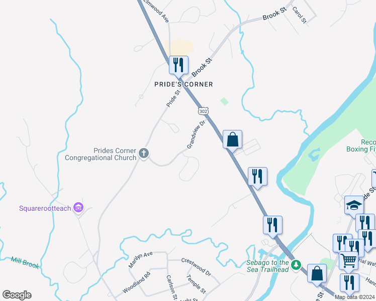 map of restaurants, bars, coffee shops, grocery stores, and more near 100 Grandview Drive in Westbrook