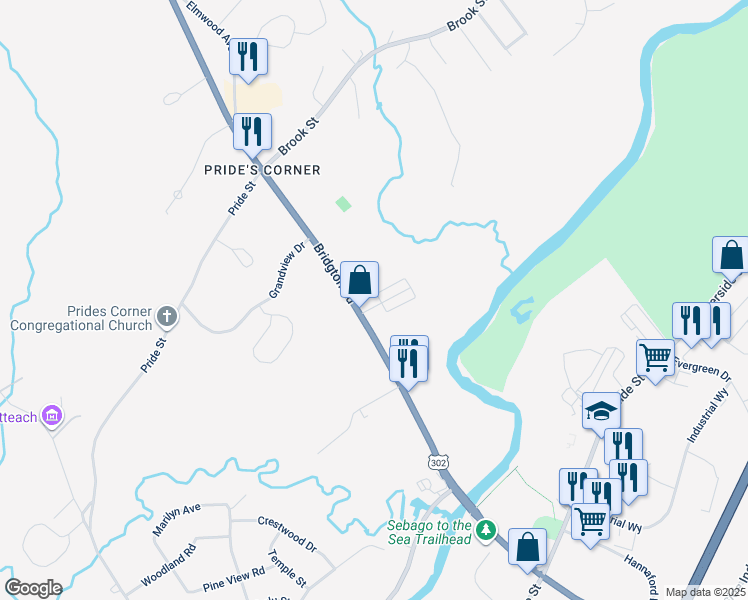 map of restaurants, bars, coffee shops, grocery stores, and more near 14 Villa Road in Westbrook