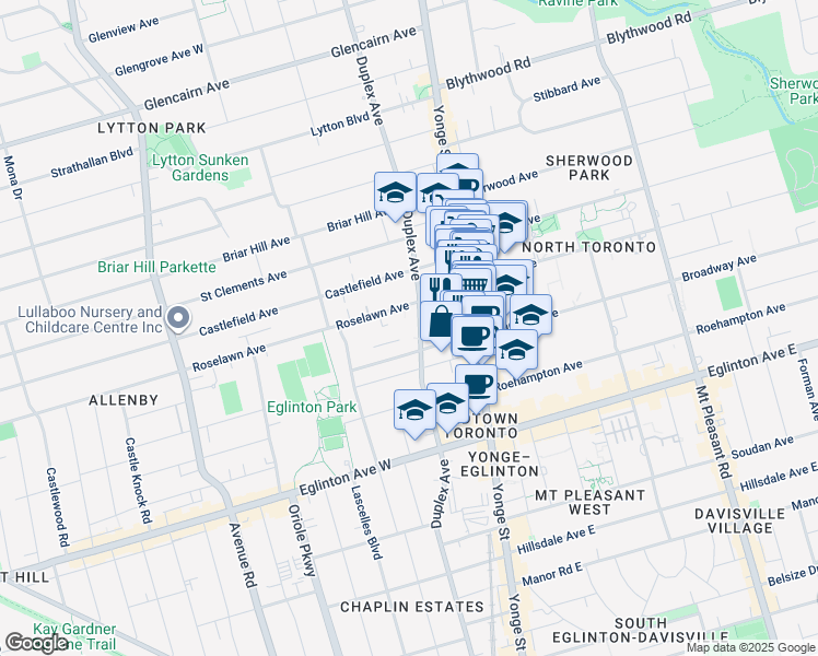 map of restaurants, bars, coffee shops, grocery stores, and more near in Toronto