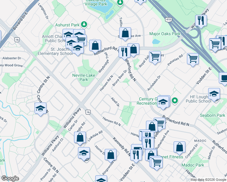 map of restaurants, bars, coffee shops, grocery stores, and more near 91 Bruce Beer Drive in Brampton
