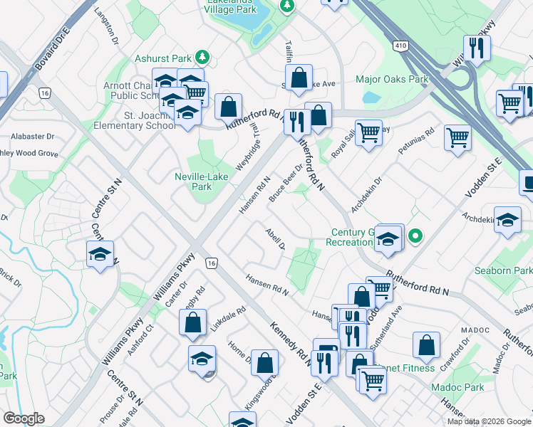map of restaurants, bars, coffee shops, grocery stores, and more near 91 Bruce Beer Drive in Brampton