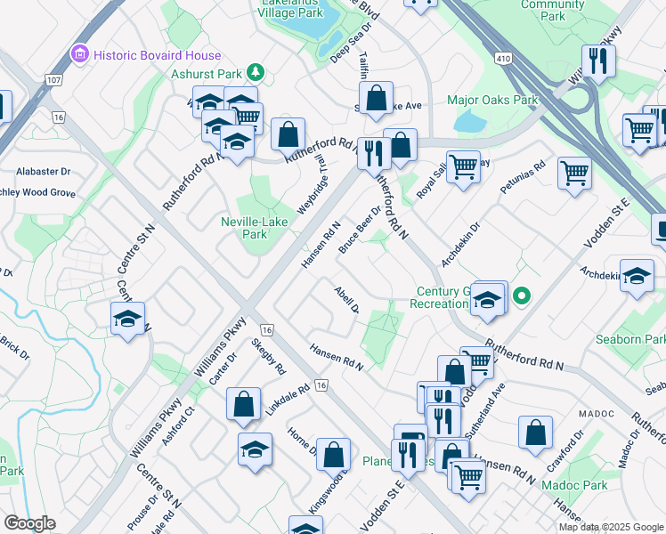 map of restaurants, bars, coffee shops, grocery stores, and more near 91 Bruce Beer Drive in Brampton