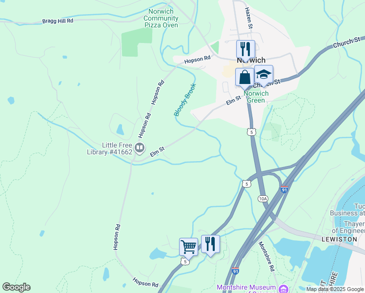 map of restaurants, bars, coffee shops, grocery stores, and more near 95 Elm Street in Norwich