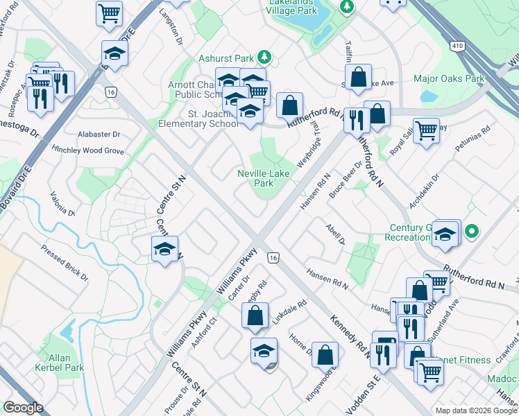 map of restaurants, bars, coffee shops, grocery stores, and more near 1 Foxacre Row in Brampton