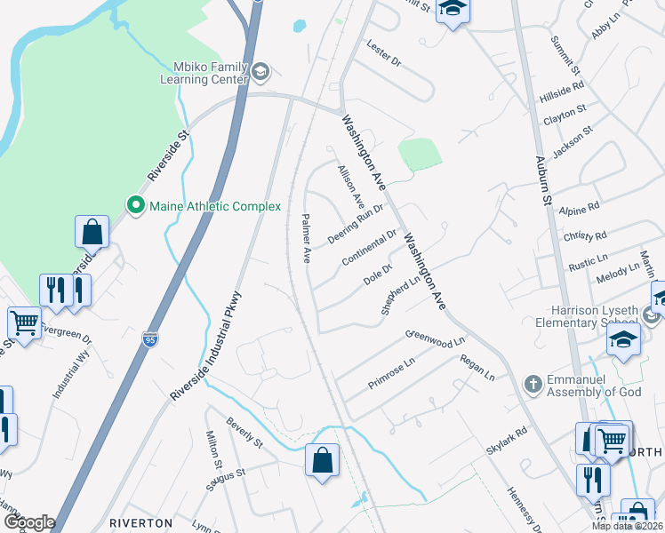 map of restaurants, bars, coffee shops, grocery stores, and more near 81 Continental Drive in Portland
