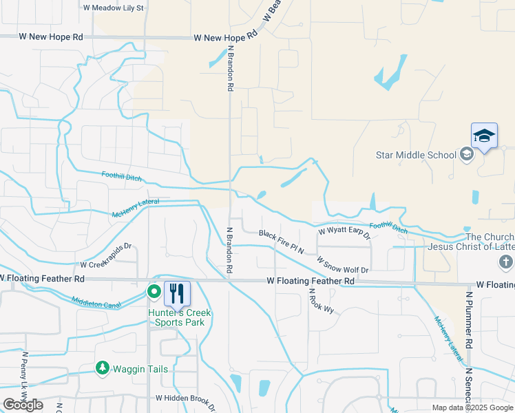 map of restaurants, bars, coffee shops, grocery stores, and more near 1990 North Black Fire Place in Star