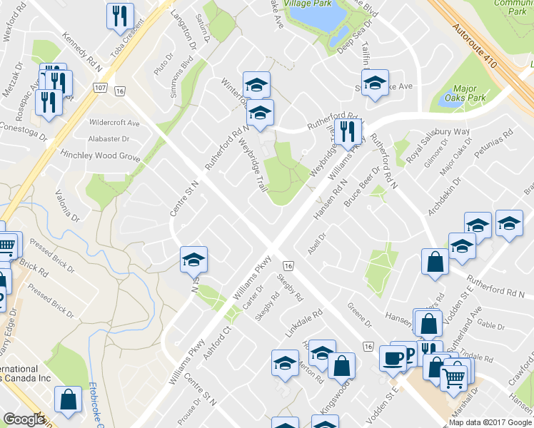 map of restaurants, bars, coffee shops, grocery stores, and more near 11 Foxacre Row in Brampton
