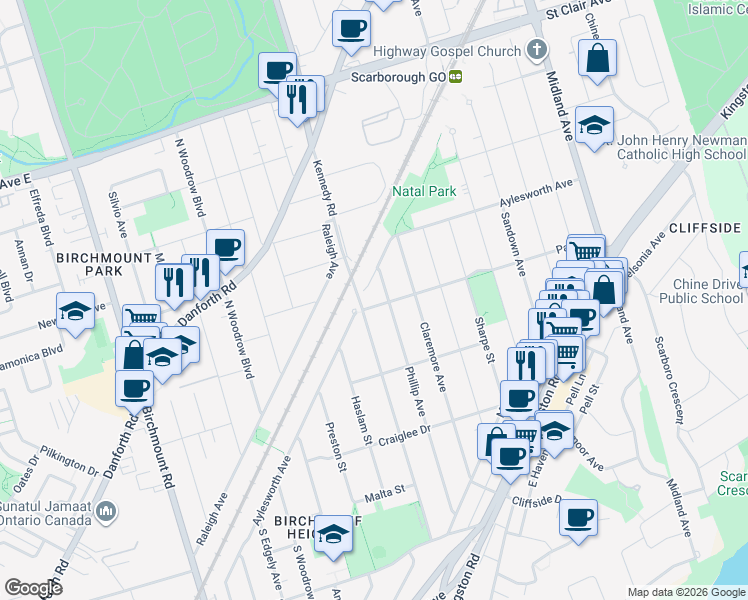 map of restaurants, bars, coffee shops, grocery stores, and more near 6 Park Street in Toronto