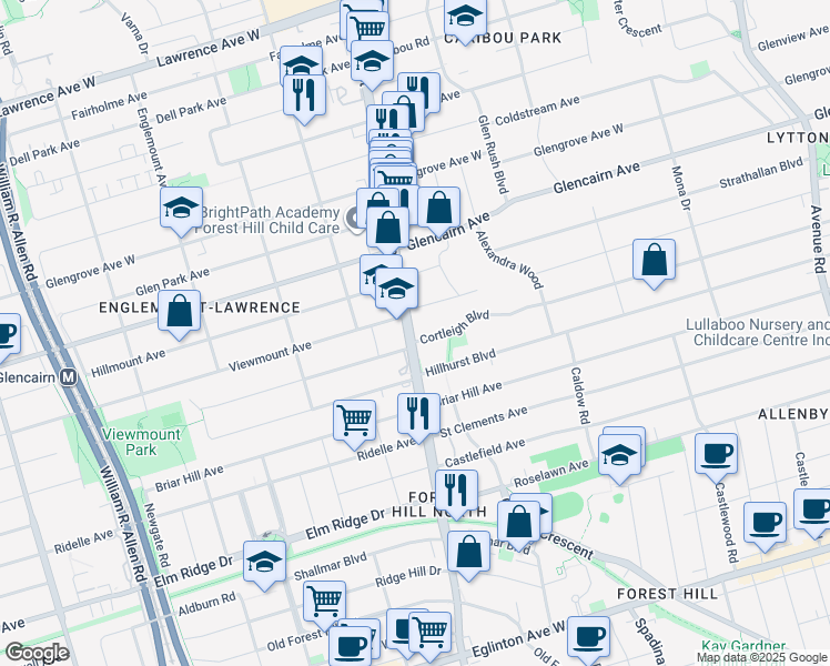map of restaurants, bars, coffee shops, grocery stores, and more near in Toronto