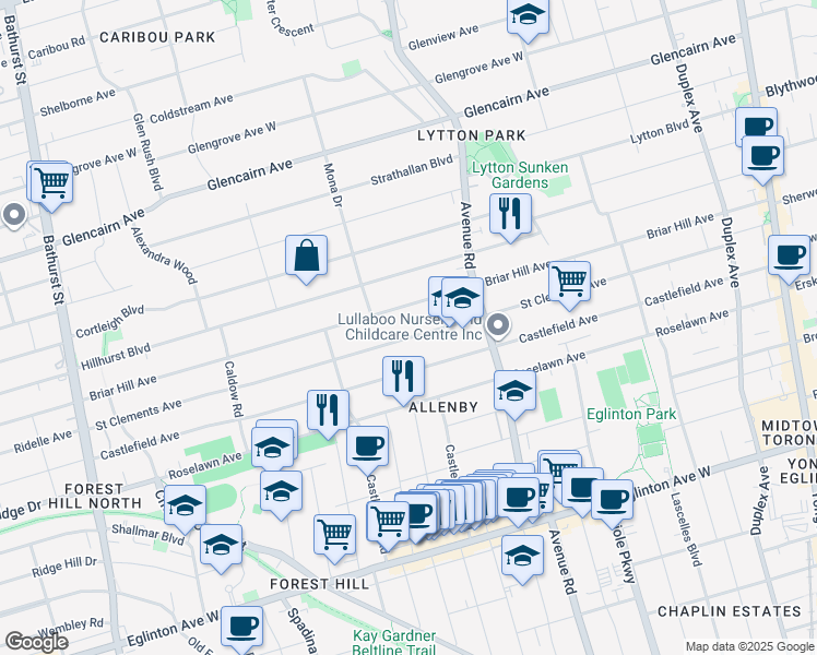 map of restaurants, bars, coffee shops, grocery stores, and more near 408 Saint Clements Avenue in Toronto