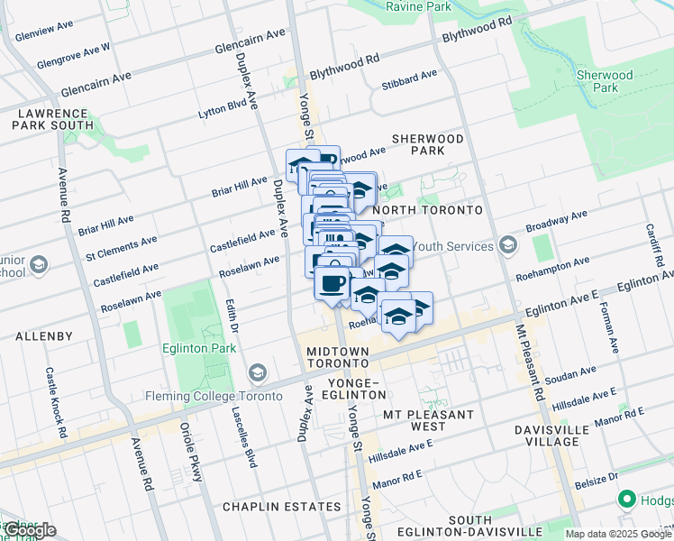 map of restaurants, bars, coffee shops, grocery stores, and more near in Toronto