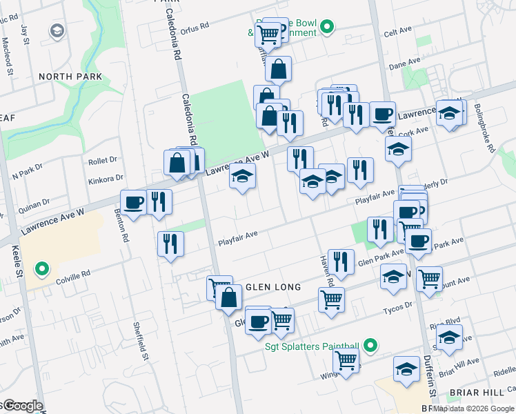 map of restaurants, bars, coffee shops, grocery stores, and more near in Toronto