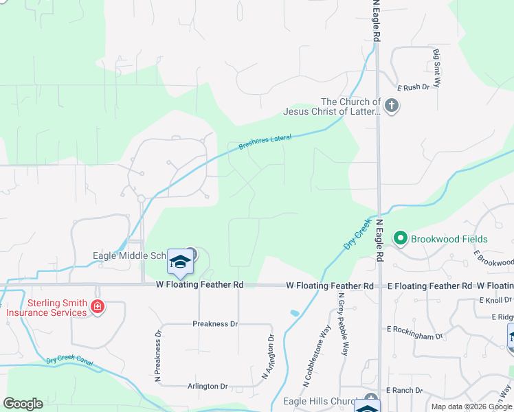 map of restaurants, bars, coffee shops, grocery stores, and more near 524 West Floating Feather Road in Eagle