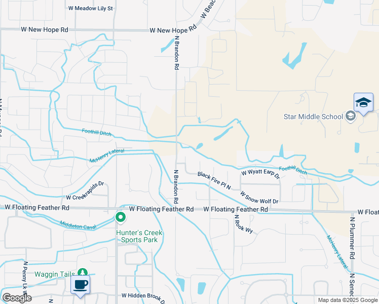 map of restaurants, bars, coffee shops, grocery stores, and more near 1990 North Black Fire Place in Star