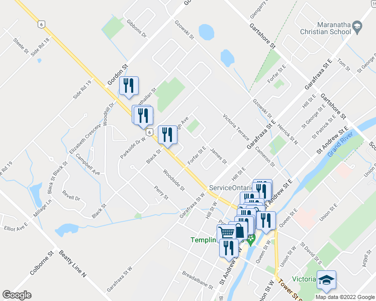 map of restaurants, bars, coffee shops, grocery stores, and more near 2 Bergin Avenue in Fergus
