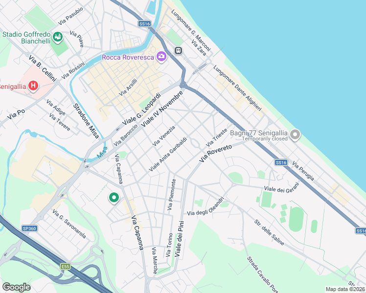 map of restaurants, bars, coffee shops, grocery stores, and more near 20 Via Antonio Gramsci in Senigallia