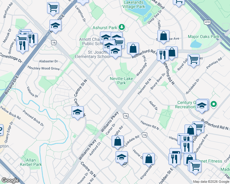 map of restaurants, bars, coffee shops, grocery stores, and more near 17 Foxacre Row in Brampton