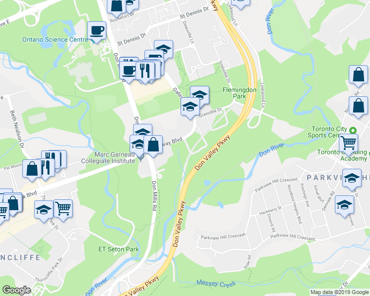 map of restaurants, bars, coffee shops, grocery stores, and more near in Toronto