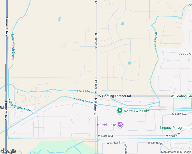 map of restaurants, bars, coffee shops, grocery stores, and more near 2801 North Palmer Lane in Eagle