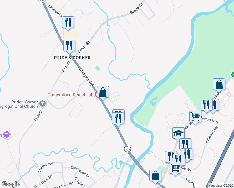 map of restaurants, bars, coffee shops, grocery stores, and more near 40 Villa Road in Westbrook