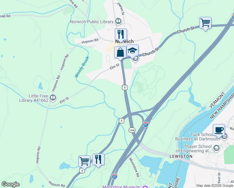 map of restaurants, bars, coffee shops, grocery stores, and more near 235 Main Street in Norwich