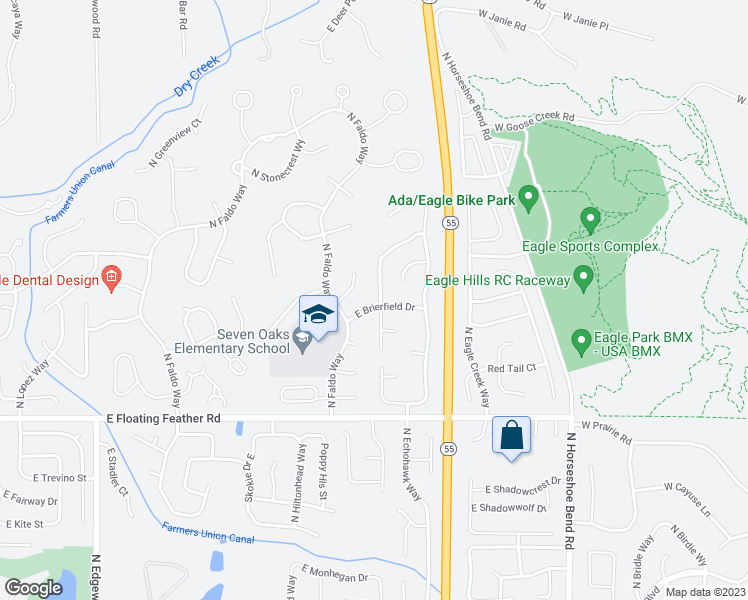 map of restaurants, bars, coffee shops, grocery stores, and more near 2552 East Brierfield Drive in Eagle