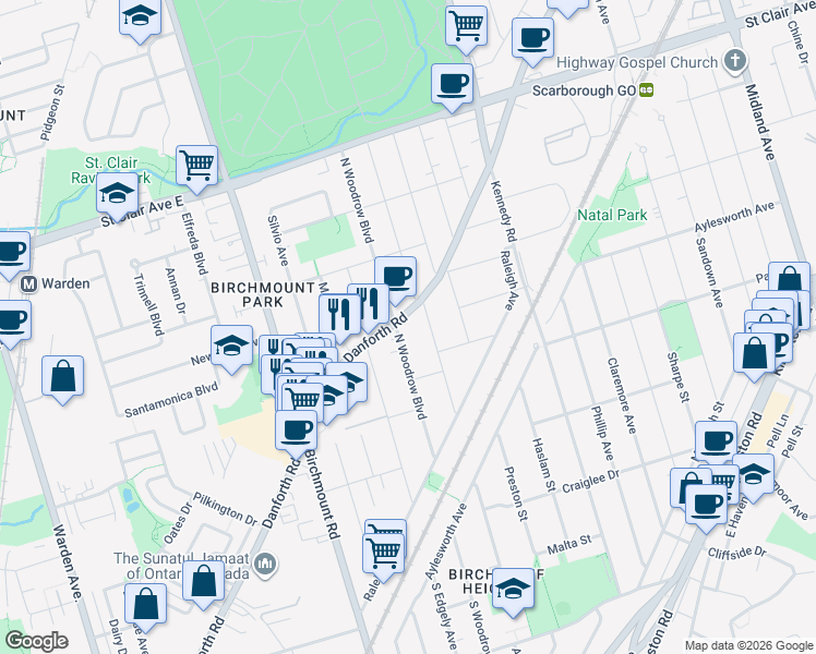 map of restaurants, bars, coffee shops, grocery stores, and more near in Toronto