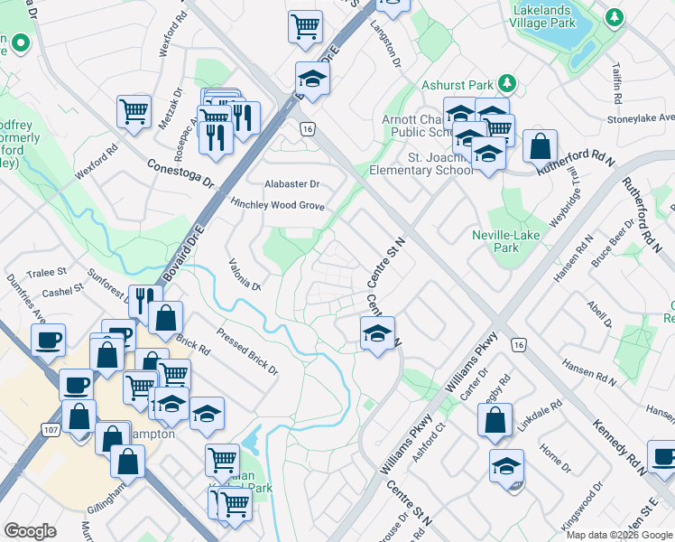 map of restaurants, bars, coffee shops, grocery stores, and more near 10 Collins Crescent in Brampton